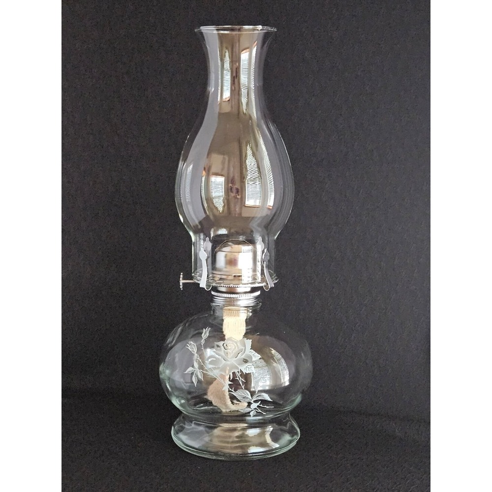 Vintage‎ Oil Lantern With White Rose On Base
